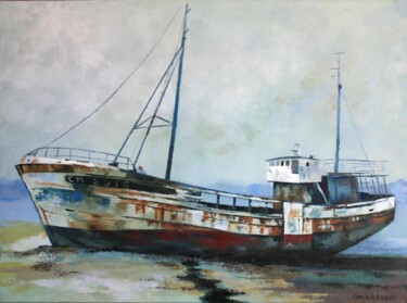 Le vieux chalutier Painting titled "Le vieux chalutier" by Marie A Dubois, Original Art, Oil