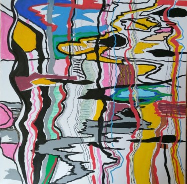 Картина под названием "Reflets bateaux 1" - Marie-Agnès Dubois Lambert, Подлинное произведение искусства, Карандаш