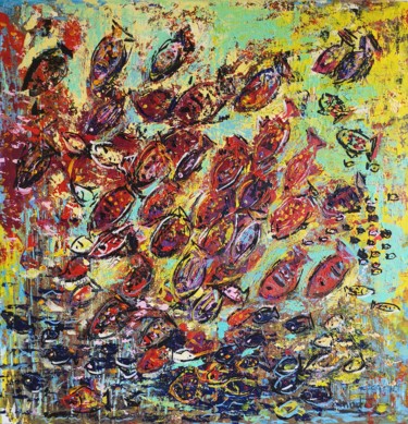 Pittura intitolato "Bancs de poissons." da Marie-Agnès Dubois Lambert, Opera d'arte originale, Acrilico