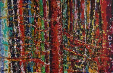 Painting titled "Le grand arbre rouge" by Marie-Agnès Dubois Lambert, Original Artwork, Acrylic