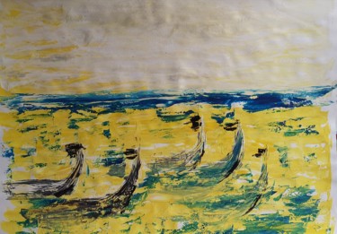 Peinture intitulée "Gondoles sur la lag…" par Marie-Agnès Dubois Lambert, Œuvre d'art originale, Gouache