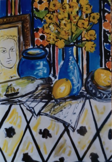 Malerei mit dem Titel "Hommage à Matisse" von Marie-Agnès Dubois Lambert, Original-Kunstwerk, Gouache Auf artwork_cat. monti…