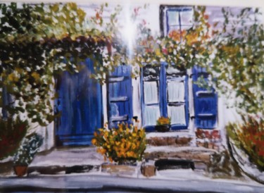 Peinture intitulée "La maison aux volet…" par Marie-Agnès Dubois Lambert, Œuvre d'art originale, Gouache Monté sur artwork_c…