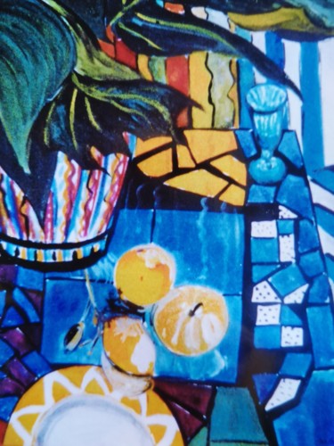 绘画 标题为“La table bleue” 由Marie-Agnès Dubois Lambert, 原创艺术品, 水粉