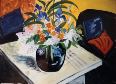 Картина под названием "Iris et lilas" - Marie-Agnès Dubois Lambert, Подлинное произведение искусства, Гуашь