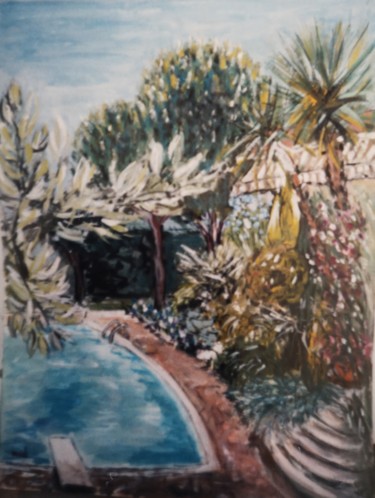 Schilderij getiteld "La piscine, Montéli…" door Marie-Agnès Dubois Lambert, Origineel Kunstwerk, Gouache