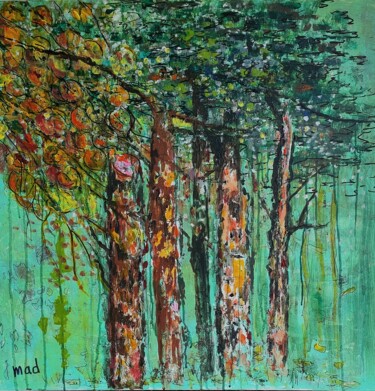 Peinture intitulée "Promenade, les pins…" par Marie-Agnès Dubois Lambert, Œuvre d'art originale, Acrylique Monté sur Châssis…