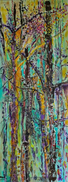 Malerei mit dem Titel "Fête en forêt..." von Marie-Agnès Dubois Lambert, Original-Kunstwerk, Acryl Auf Keilrahmen aus Holz m…