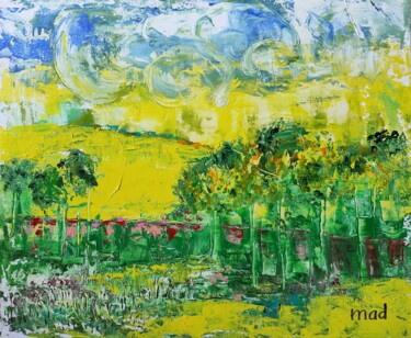 Malarstwo zatytułowany „Paysage jaune” autorstwa Marie-Agnès Dubois Lambert, Oryginalna praca, Akryl Zamontowany na Drewnian…