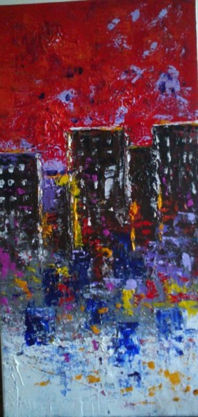 Painting titled "Buildings in the ni…" by Marie-Agnès Dubois Lambert, Original Artwork, Acrylic