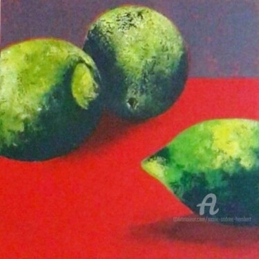 Painting titled "Citrons verts" by Marie Andrée Hembert, Original Artwork, Acrylic