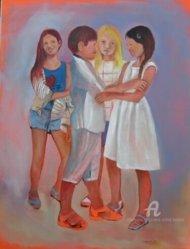 Painting titled "Retrouvailles" by Marie Andrée Hembert, Original Artwork, Oil