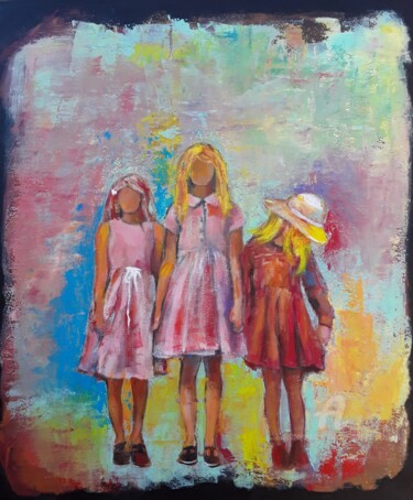 Painting titled "TRIO" by Marie Andrée Hembert, Original Artwork, Acrylic Mounted on Wood Stretcher frame