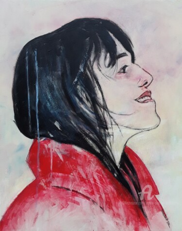 Painting titled "Charlotte Gainsbourg" by Marie Andrée Hembert, Original Artwork, Acrylic Mounted on Wood Stretcher frame