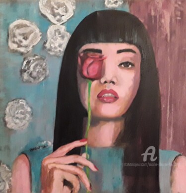 Painting titled "Rosa" by Marie Andrée Hembert, Original Artwork, Acrylic Mounted on Wood Stretcher frame