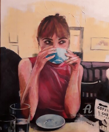 Painting titled "Breakfast - Mon Aut…" by Marie Andrée Hembert, Original Artwork, Acrylic Mounted on Wood Stretcher frame