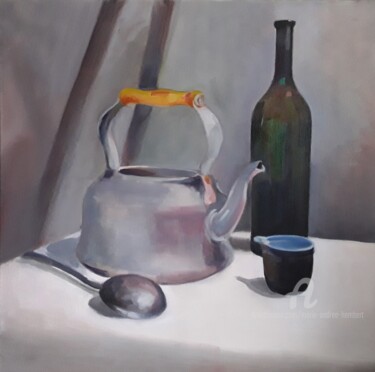 Painting titled "Nature morte" by Marie Andrée Hembert, Original Artwork, Oil Mounted on Wood Stretcher frame