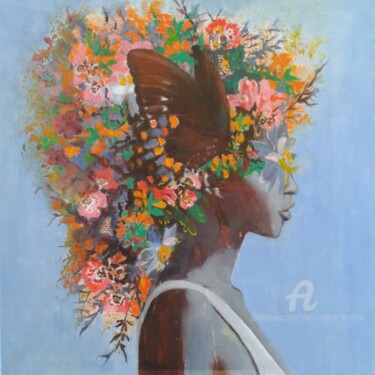 Painting titled "Portrait mexicaine" by Marie Andrée Hembert, Original Artwork, Oil Mounted on Wood Stretcher frame