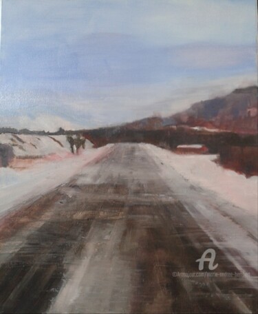 Painting titled "Paysage hivernal" by Marie Andrée Hembert, Original Artwork, Oil Mounted on Wood Stretcher frame