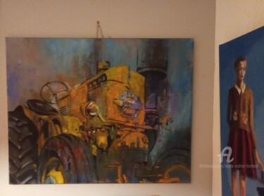 Painting titled "Tracteur argentin P…" by Marie Andrée Hembert, Original Artwork, Oil Mounted on Wood Stretcher frame