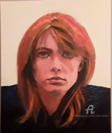 Painting titled "Françoise Hardy" by Marie Andrée Hembert, Original Artwork, Acrylic Mounted on Wood Stretcher frame