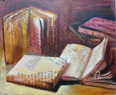 Картина под названием "livres" - Marie Andrée Hembert, Подлинное произведение искусства, Масло