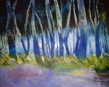 Painting titled "forêt endormie" by Marie Andrée Hembert, Original Artwork, Oil