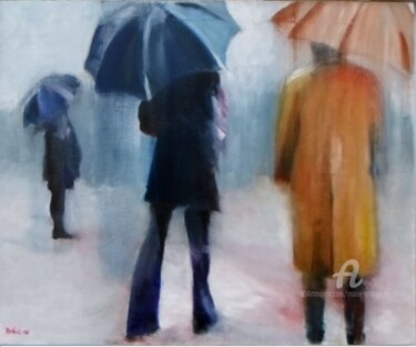 Pittura intitolato "les parapluies" da Marie Andrée Hembert, Opera d'arte originale, Olio
