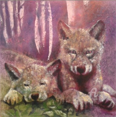 Pintura intitulada "p'tits loups" por Marie Andrée Hembert, Obras de arte originais, Óleo