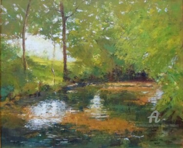 Pintura intitulada "la riviere à traver…" por Marie Andrée Hembert, Obras de arte originais, Óleo