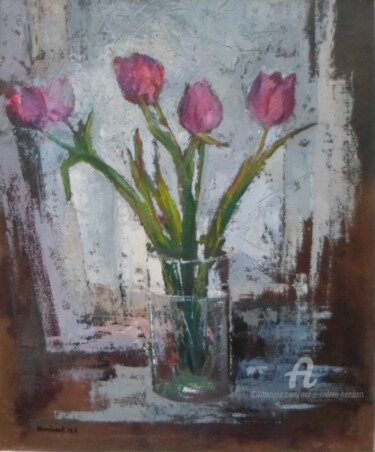Painting titled "Tulipes." by Marie Andrée Hembert, Original Artwork, Oil