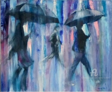 Peinture intitulée "Sous la pluie" par Marie Andrée Hembert, Œuvre d'art originale, Huile