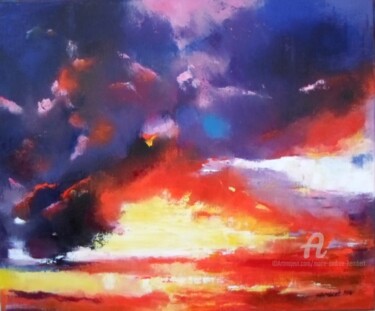 Painting titled "Nuages" by Marie Andrée Hembert, Original Artwork, Oil