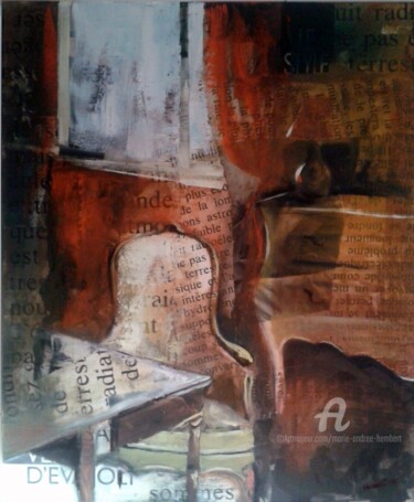 Painting titled "Intérieur" by Marie Andrée Hembert, Original Artwork, Oil