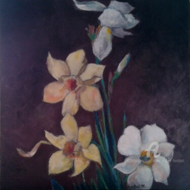 Painting titled "Eclat du printemps" by Marie Andrée Hembert, Original Artwork, Acrylic Mounted on Wood Stretcher frame