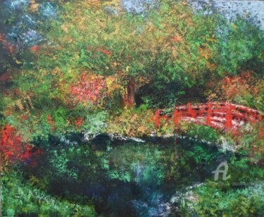 Peinture intitulée "Jardin japonais" par Marie Andrée Hembert, Œuvre d'art originale, Huile
