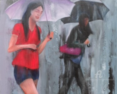 Peinture intitulée "Eté pluvieux" par Marie Andrée Hembert, Œuvre d'art originale, Huile