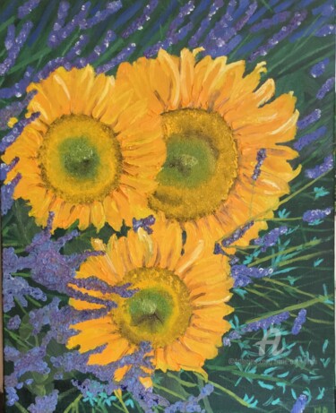 Painting titled "Tournesol" by Marie-Ange Fileni, Original Artwork, Oil