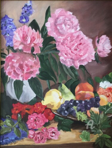 Painting titled "Bouquet de fleurs" by Marie-Ange Fileni, Original Artwork, Oil