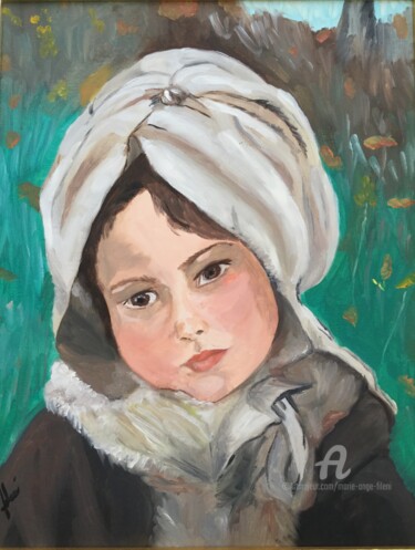 Painting titled "Petite fille triste" by Marie-Ange Fileni, Original Artwork, Oil