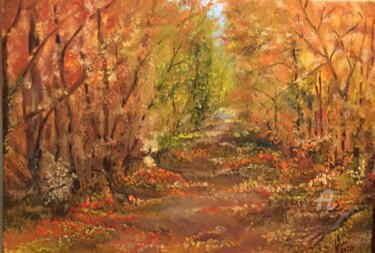 Картина под названием "Forêt d’automne d’a…" - Marie-Ange Fileni, Подлинное произведение искусства, Масло
