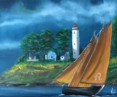 Painting titled "Côte bretonne" by Marie-Ange Fileni, Original Artwork, Oil