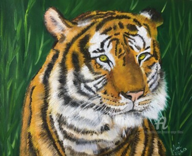 Painting titled "Tigre du Bengale" by Marie-Ange Fileni, Original Artwork, Oil