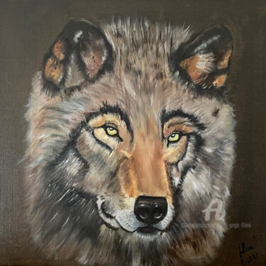 Painting titled "Loup" by Marie-Ange Fileni, Original Artwork, Oil