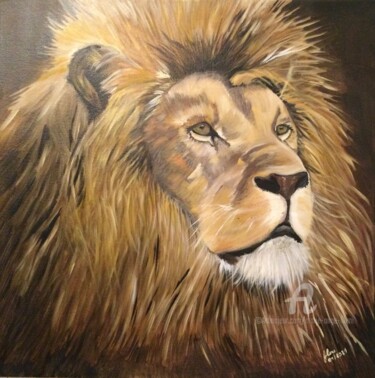 Painting titled "Le roi lion" by Marie-Ange Fileni, Original Artwork, Oil