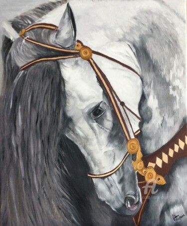 Painting titled "Cheval ombrageux" by Marie-Ange Fileni, Original Artwork, Oil