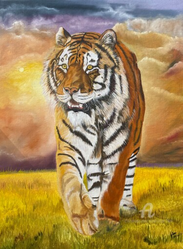 Painting titled "Tigre" by Marie-Ange Fileni, Original Artwork, Oil