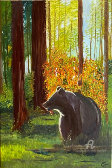 Painting titled "Ours brun" by Marie-Ange Fileni, Original Artwork, Oil