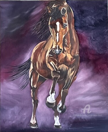 Painting titled "Cheval bai" by Marie-Ange Fileni, Original Artwork, Oil