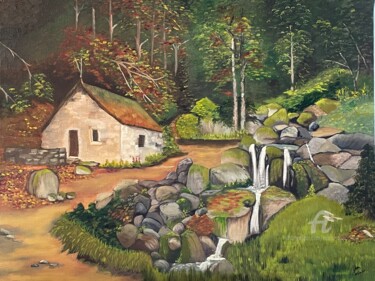 Pintura titulada "Maison dans la forêt" por Marie-Ange Fileni, Obra de arte original, Oleo